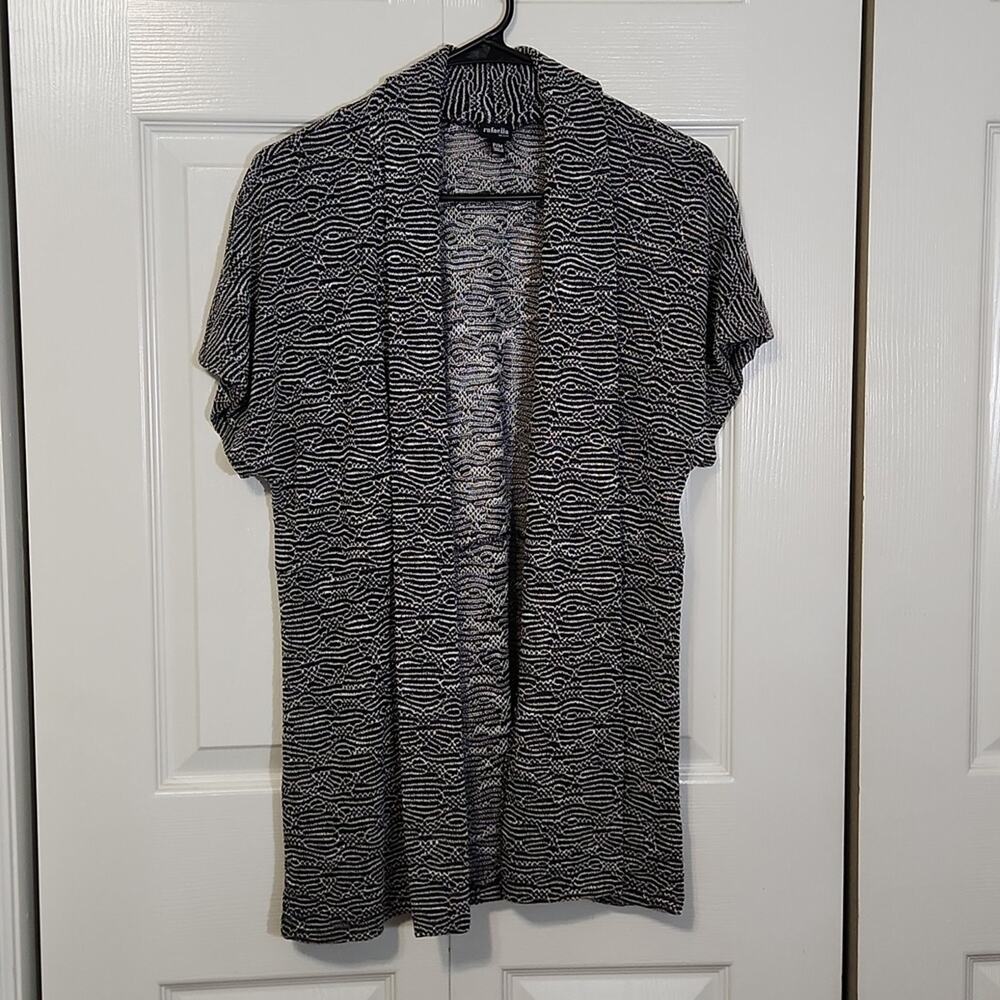 Rafaella Womens Black & Silver Short Sleeve Open Front Cardigan Size PM Academia